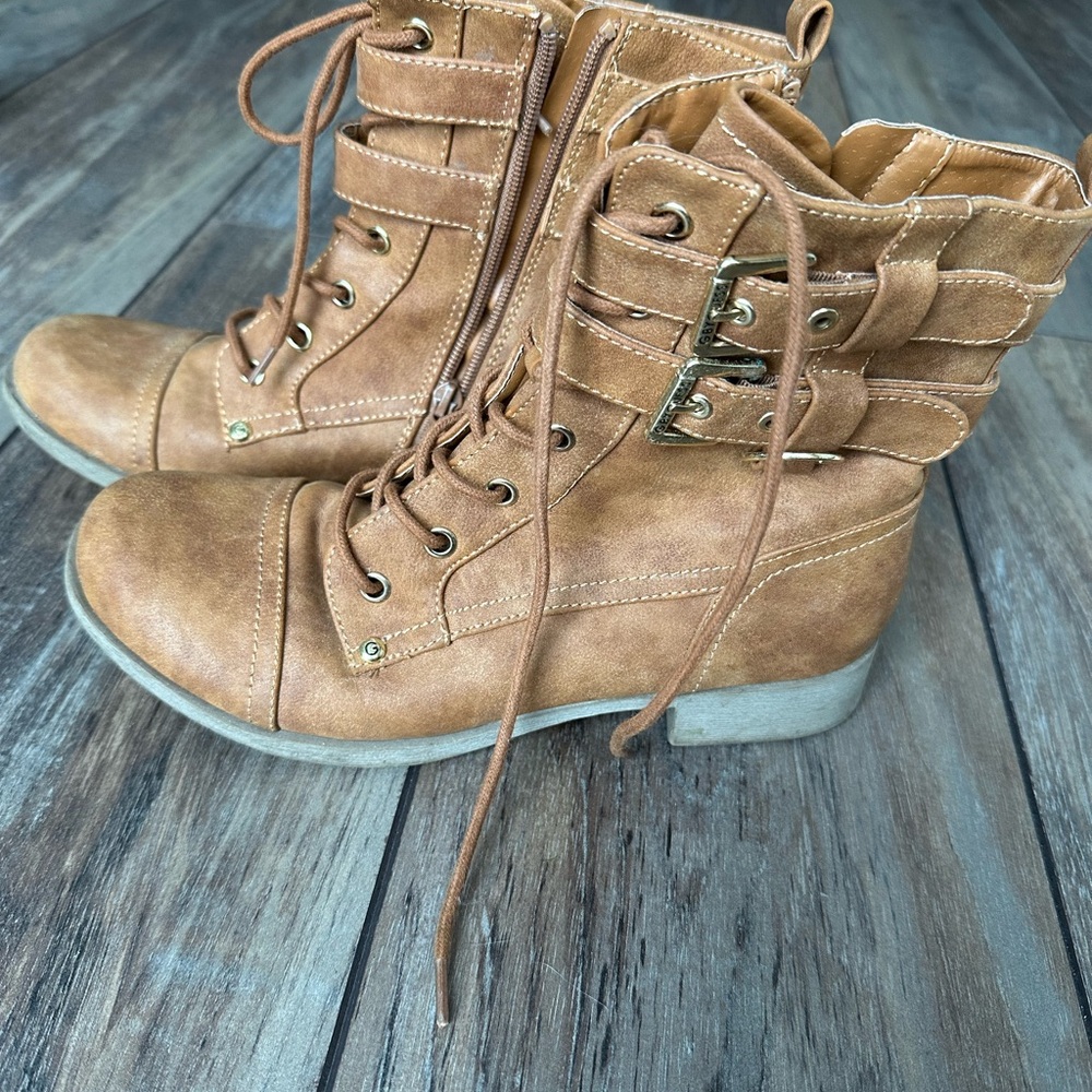 G by Guess Tan Combat Boots Y2K Dark Academia